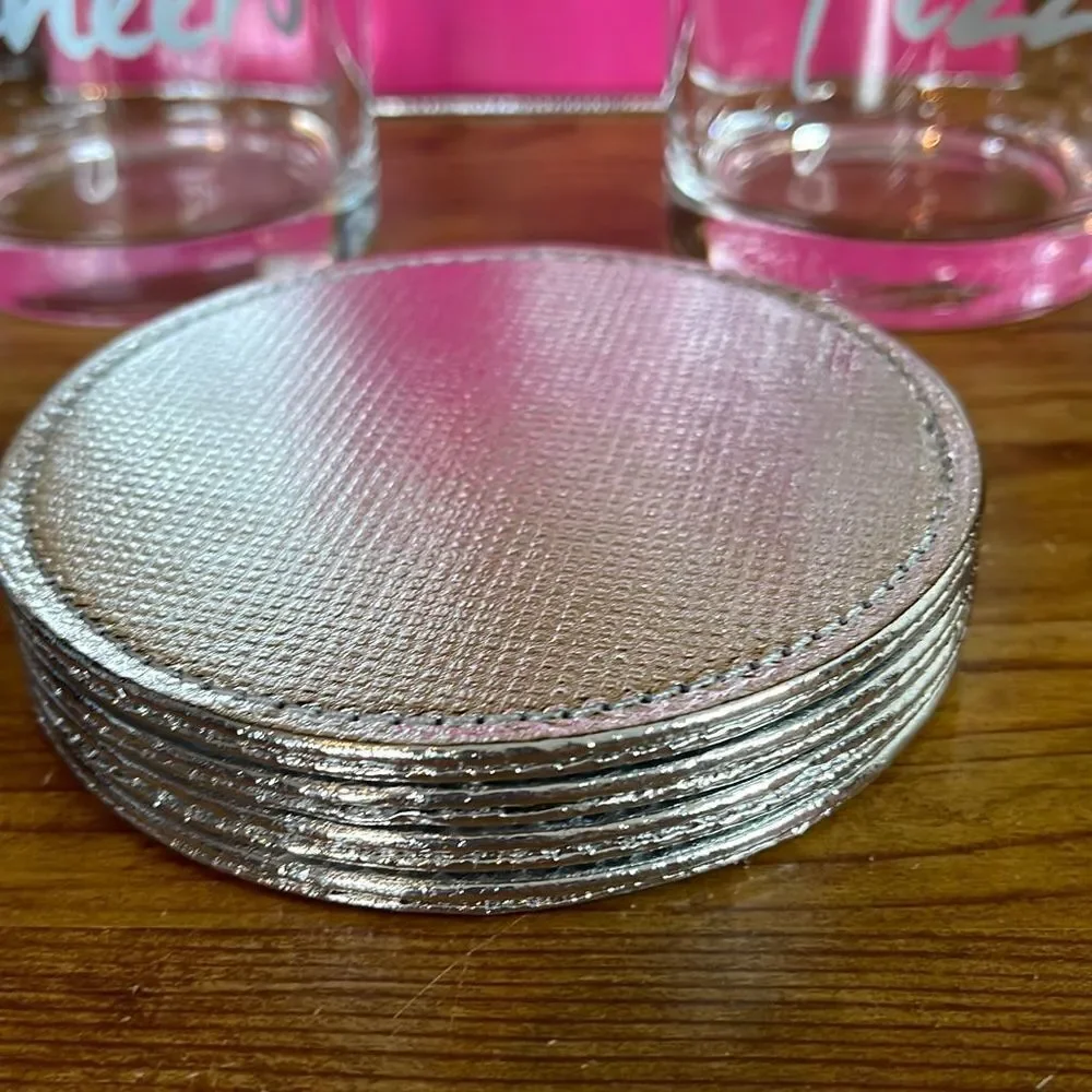 4 Low Ball‎ Drinks Part 10oz set cheers pop fizz clink with silver coasters